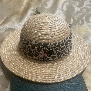 Disney Parks Animal Kingdom Kids Straw Sun Hat Minnie Leopard Bow